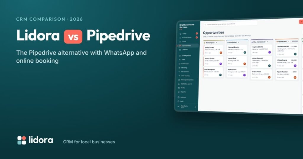 Lidora vs Pipedrive comparison with WhatsApp and booking